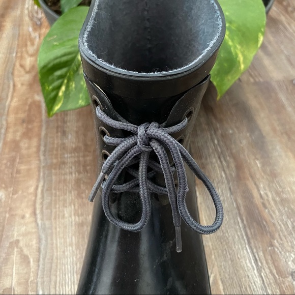Short Black Lace-Up Women’s Rain Boots - Picture 3 of 5